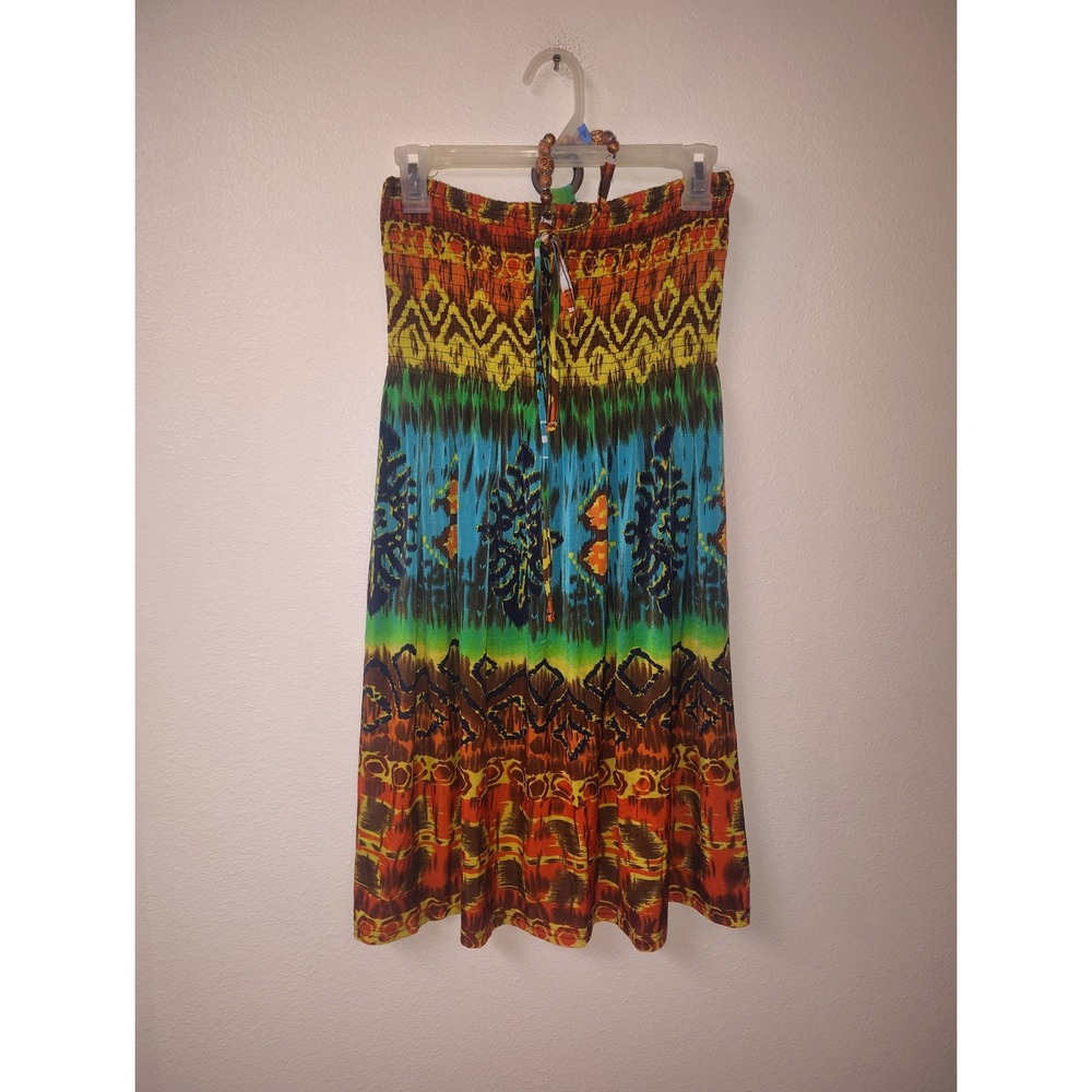 Magic Womens Multi Color Tribal Smocked Strapless Tube Dress Skirt Size M Boho - Picture 3 of 3